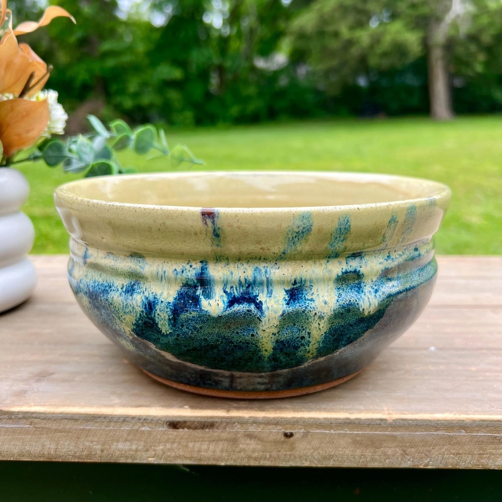 Vintage Studio Blue and Cream Pottery Bowl w/ Signature